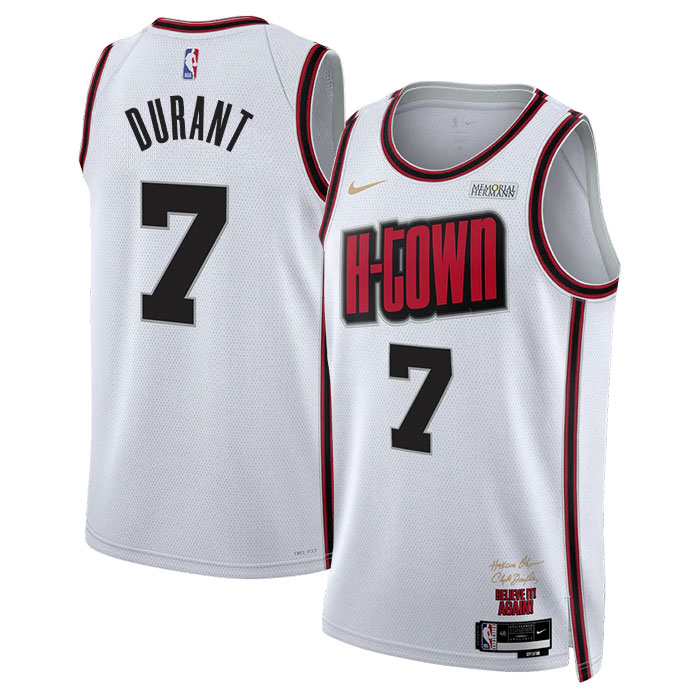 DUNK Sports High Quality Basketball Kevin Durant 7 Houston Rockets City Edition Fan Support Team Jersey – White