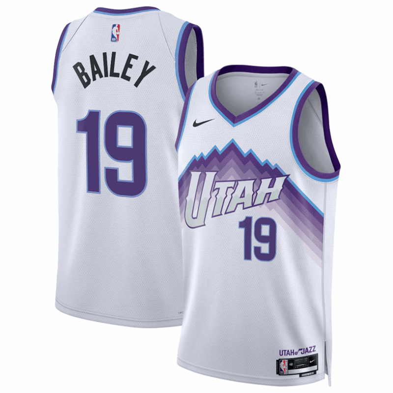 DUNK Sports High Quality Basketball Ace Bailey #19 Utah Jazz Association Edition Fan Support Team Jersey - White