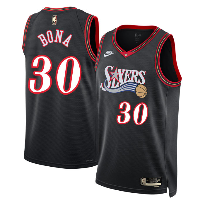 DUNK Sports High Quality Basketball Adem Bona #30 Philadelphia 76ers Classic Edition Fan Support Team Jersey - Black