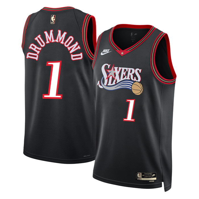 DUNK Sports High Quality Basketball Andre Drummond #1 Philadelphia 76ers Classic Edition Fan Support Team Jersey - Black