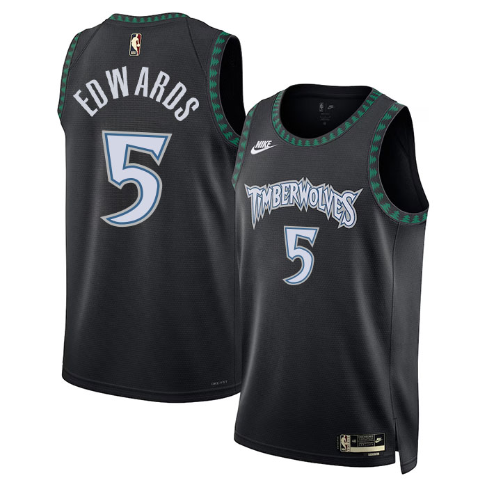DUNK Sports High Quality Basketball Anthony Edwards #5 Minnesota Timberwolves Statement Edition Fan Support Team Jersey - Black