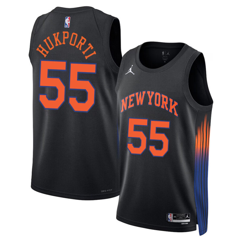 DUNK Sports High Quality Basketball Ariel Hukporti #55 New York Knicks Statement Edition Fan Support Team Jersey - Black
