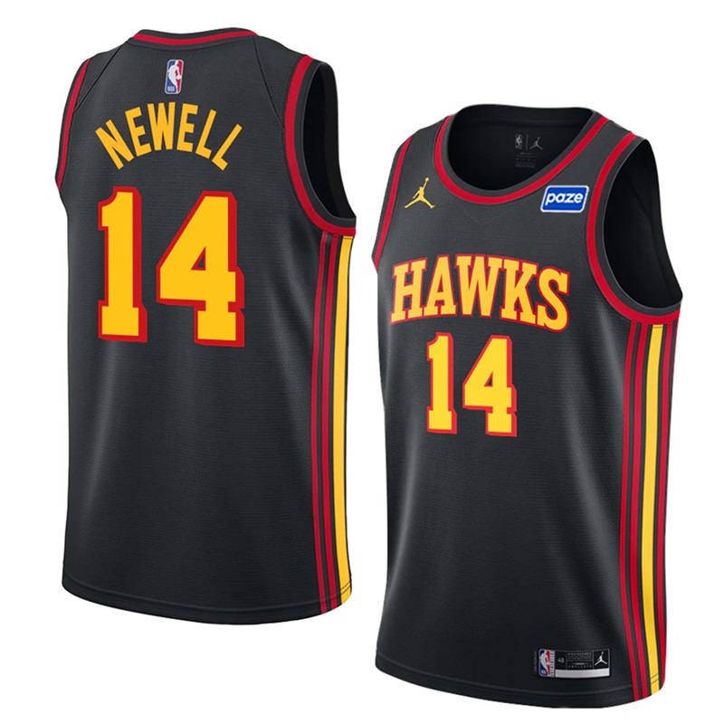 DUNK Sports High Quality Basketball Asa Newell #14 Atlanta Hawks Statement Edition Fan Support Team Jersey - Black