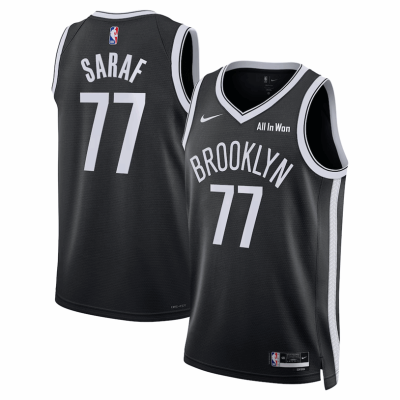 DUNK Sports High Quality Basketball Ben Saraf #77 Brooklyn Nets Icon Edition Fan Support Team Jersey - Black