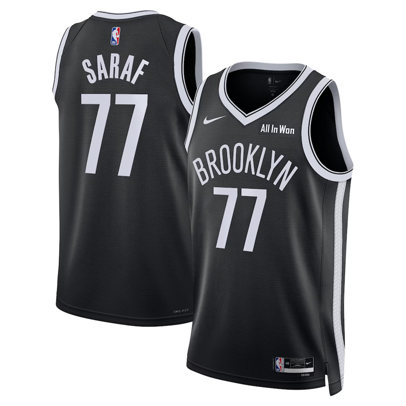Basketball Ben Saraf #77 Brooklyn Nets Icon Edition Fan Support Team Jersey - Black