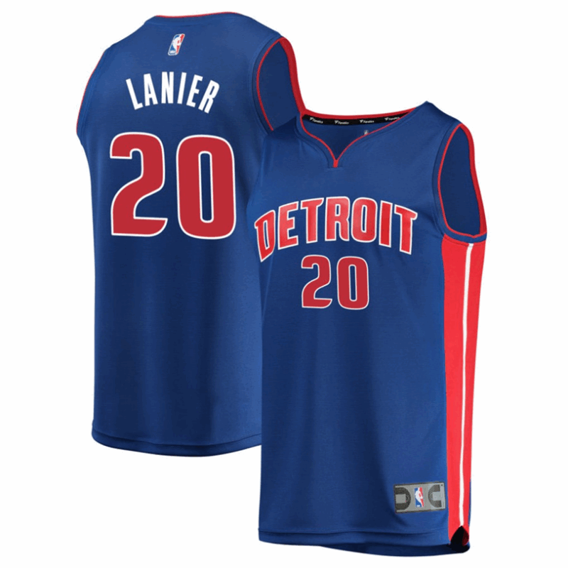 DUNK Sports High Quality Basketball Chaz Lanier #20 Detroit Pistons Icon Edition Fan Support Team Jersey - Blue