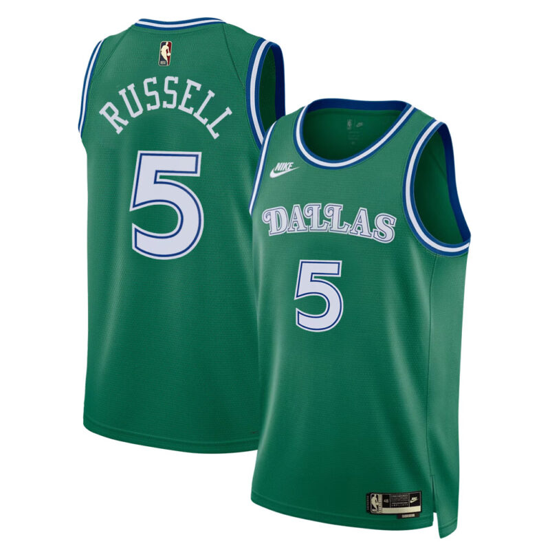 DUNK Sports High Quality Basketball D'Angelo Russell #5 Dallas Mavericks Classic Edition Fan Support Team Jersey - Green