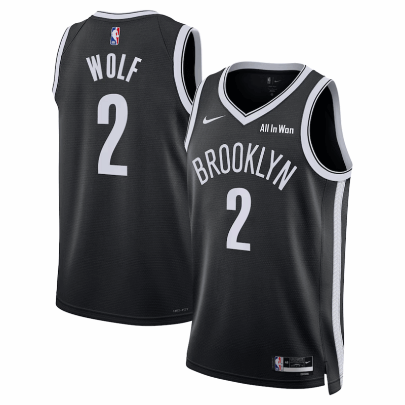 DUNK Sports High Quality Basketball Daniel Wolf #2 Brooklyn Nets Icon Edition Fan Support Team Jersey - Black