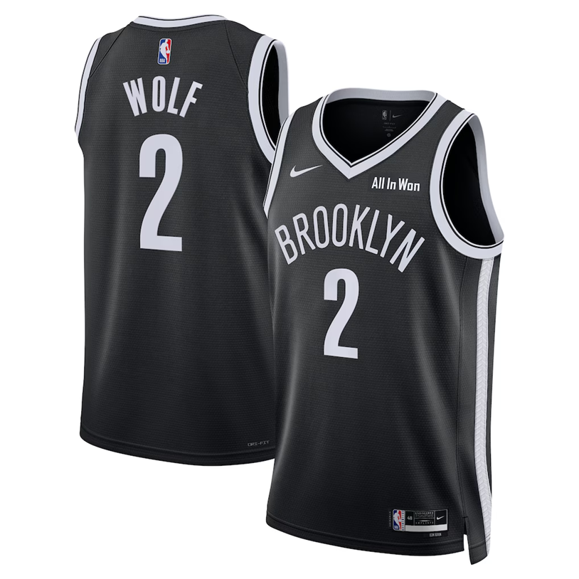 Basketball Daniel Wolf #2 Brooklyn Nets Icon Edition Fan Support Team Jersey - Black