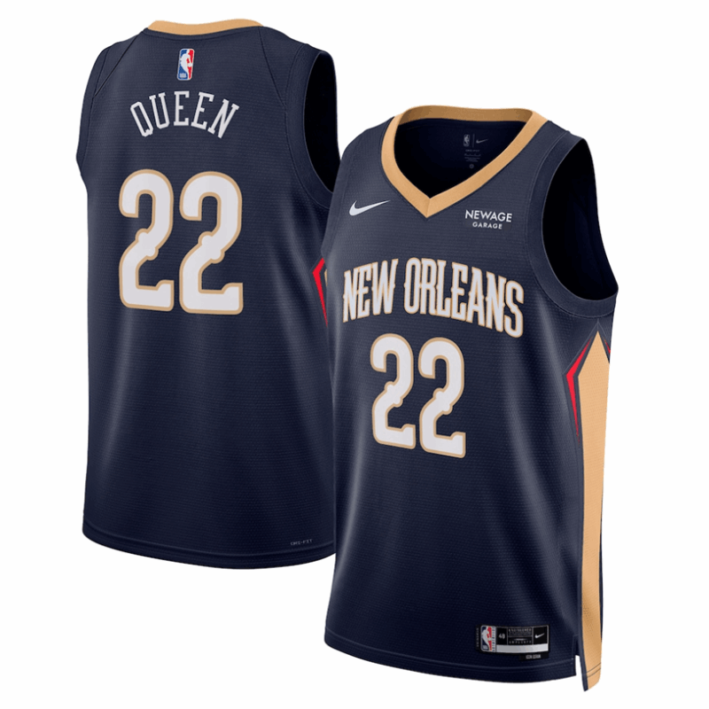 DUNK Sports High Quality Basketball Derik Queen #22 New Orleans Pelicans Icon Edition Fan Support Team Jersey - Navy