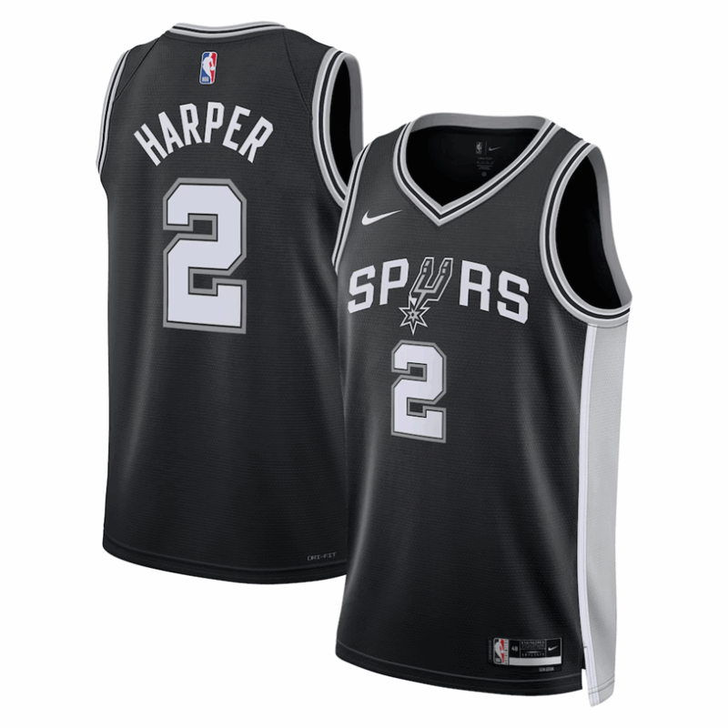 DUNK Sports High Quality Basketball Dylan Harper #2 San Antonio Spurs Icon Edition Fan Support Team Jersey - Black