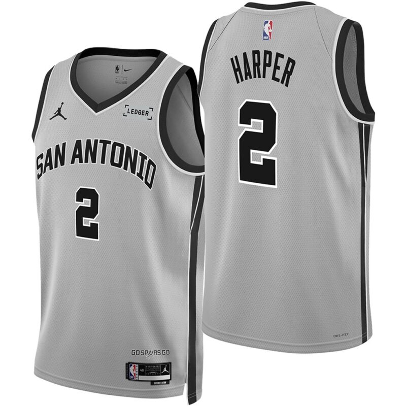 DUNK Sports High Quality Basketball Dylan Harper #2 San Antonio Spurs Statement Edition Fan Support Team Jersey - Grey