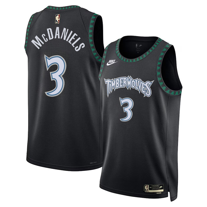 DUNK Sports High Quality Basketball Jaden McDaniels #3 Minnesota Timberwolves Statement Edition Fan Support Team Jersey - Black