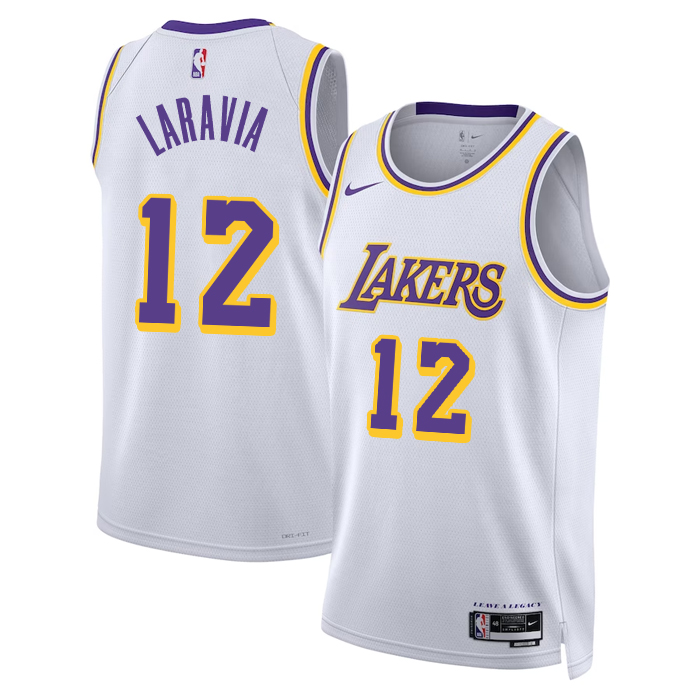 DUNK Sports High Quality Basketball Jake LaRavia #12 Los Angeles Lakers Association Edition Fan Support Team Jersey - White