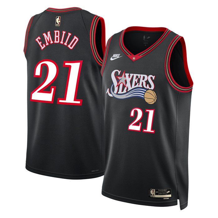 DUNK Sports High Quality Basketball Joel Embiid #21 Philadelphia 76ers Classic Edition Fan Support Team Jersey - Black