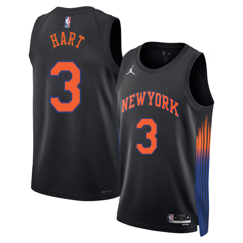 DUNK Sports High Quality Basketball Josh Hart #3 New York Knicks Statement Edition Fan Support Team Jersey - Black