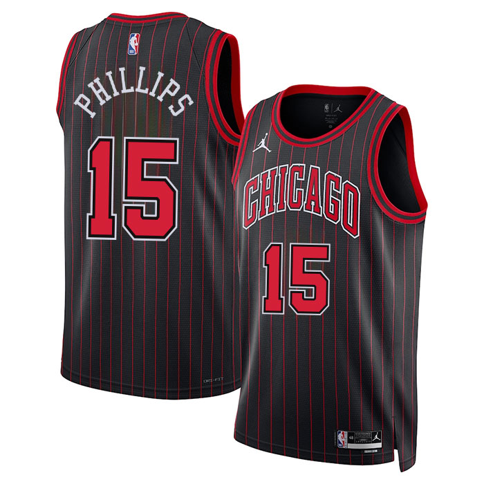 DUNK Sports High Quality Basketball Julian Phillips #15 Chicago Bulls Statement Edition Fan Support Team Jersey - Black