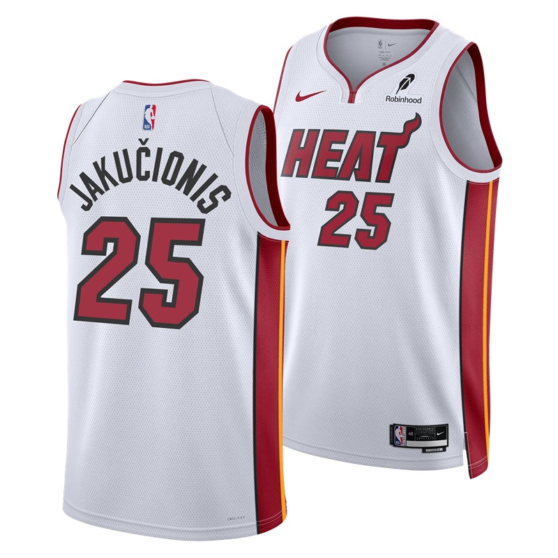 DUNK Sports High Quality Basketball Kasparas Jakučionis #25 Miami Heat Association Edition Fan Support Team Jersey - White