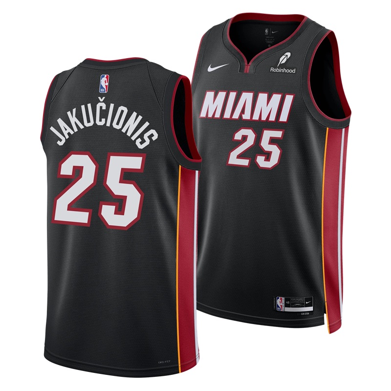 DUNK Sports High Quality Basketball Kasparas Jakučionis #25 Miami Heat Icon Edition Fan Support Team Jersey - Black