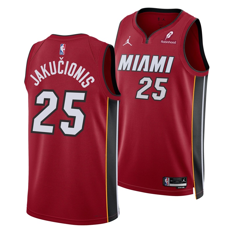 DUNK Sports High Quality Basketball Kasparas Jakučionis #25 Miami Heat Statement Edition Fan Support Team Jersey - Red