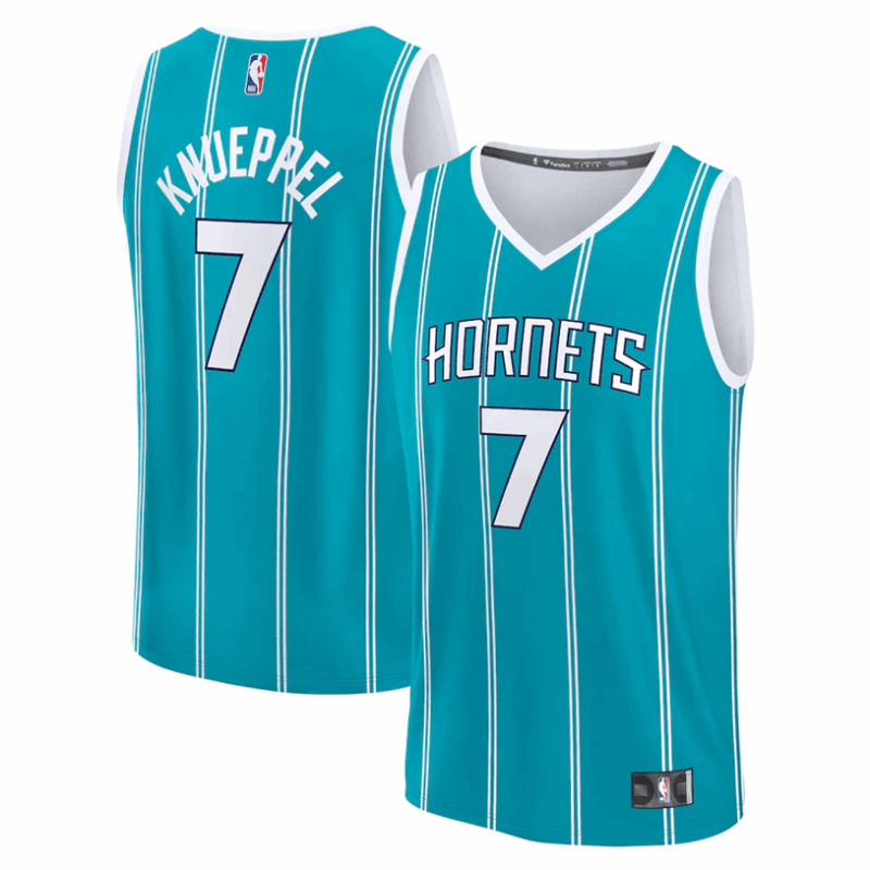 DUNK Sports High Quality Basketball Kon Knueppel #7 Charlotte Hornets Icon Edition Fan Support Team Jersey - Aqua