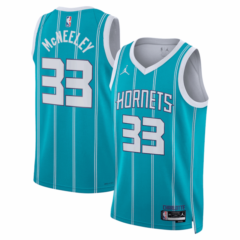 DUNK Sports High Quality Basketball Liam McNeeley #33 Charlotte Hornets Icon Edition Fan Support Team Jersey - Teal