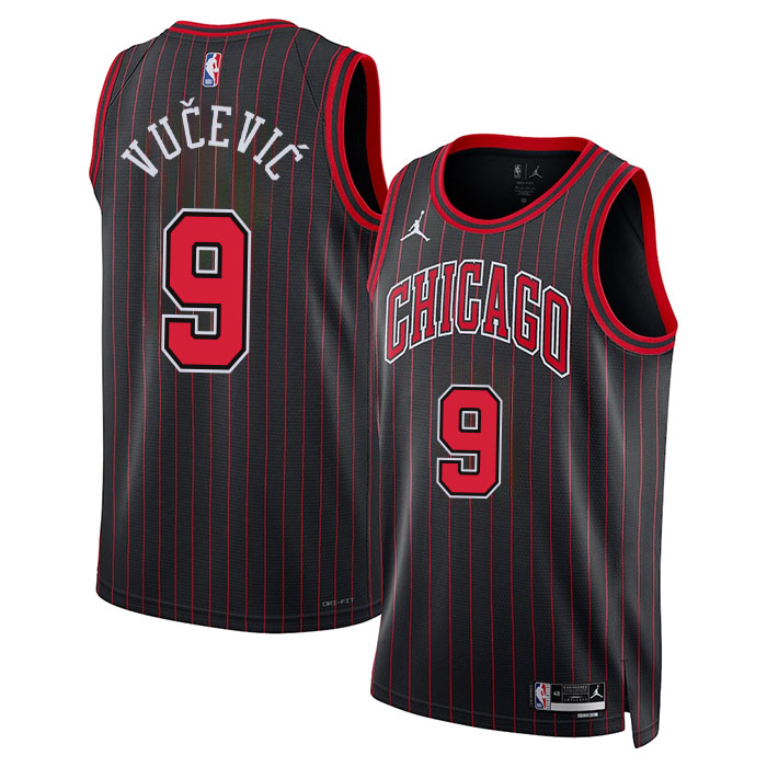 DUNK Sports High Quality Basketball Nikola Vucevic #9 Chicago Bulls Statement Edition Fan Support Team Jersey - Black
