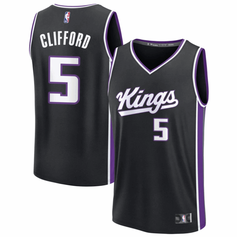DUNK Sports High Quality Basketball Nique Clifford #5 Sacramento Kings Icon Edition Fan Support Team Jersey - Black