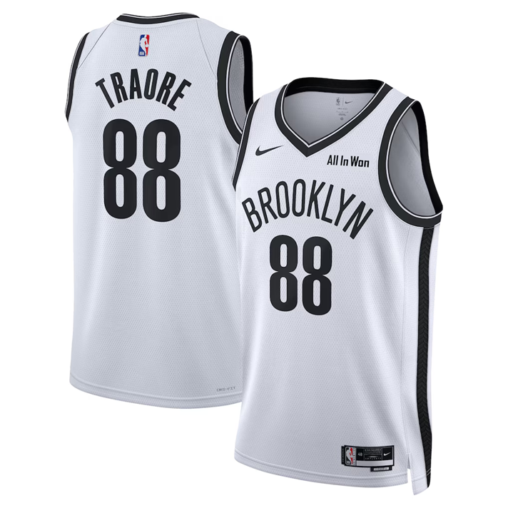 DUNK Sports High Quality Basketball Nolan Traoré #88 Brooklyn Nets Association Edition Fan Support Team Jersey - White