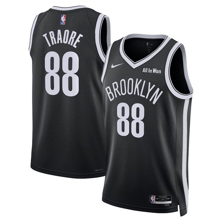 DUNK Sports High Quality Basketball Nolan Traoré #88 Brooklyn Nets Icon Edition Fan Support Team Jersey - Black