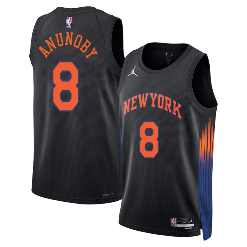 DUNK Sports High Quality Basketball OG Anunoby #8 New York Knicks Statement Edition Fan Support Team Jersey - Black