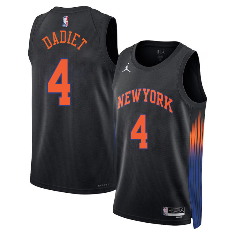DUNK Sports High Quality Basketball Pacome Dadiet #4 New York Knicks Statement Edition Fan Support Team Jersey - Black