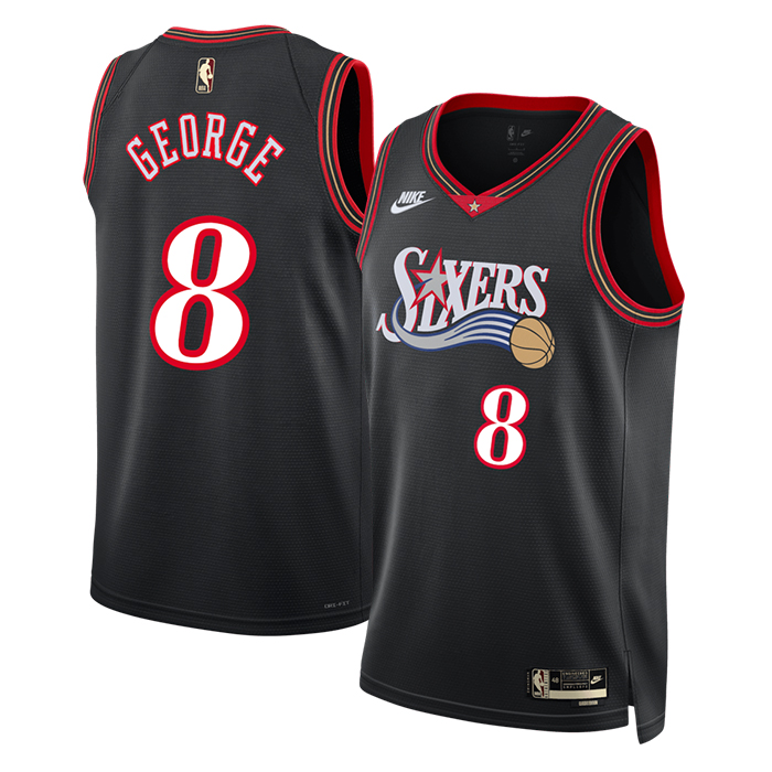 DUNK Sports High Quality Basketball Paul George #8 Philadelphia 76ers Classic Edition Fan Support Team Jersey - Black