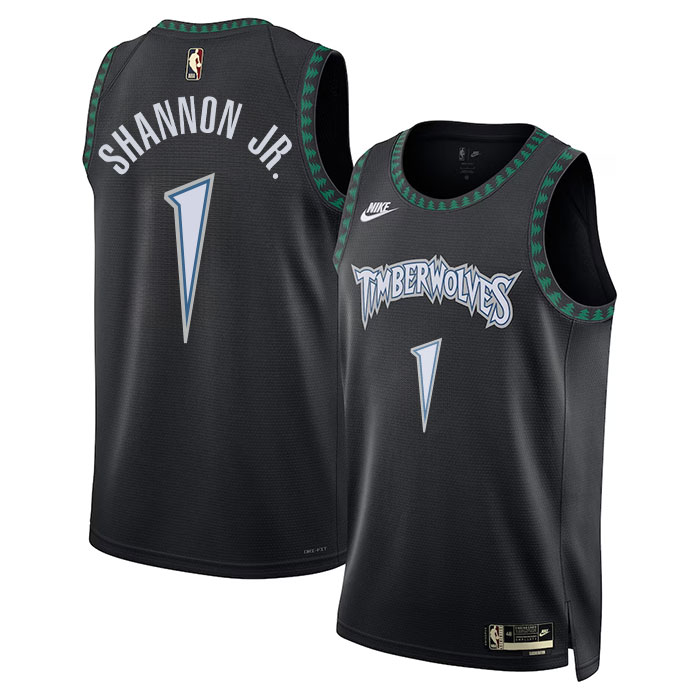 DUNK Sports High Quality Basketball Shannon Jr. #1 Minnesota Timberwolves Statement Edition Fan Support Team Jersey - Black