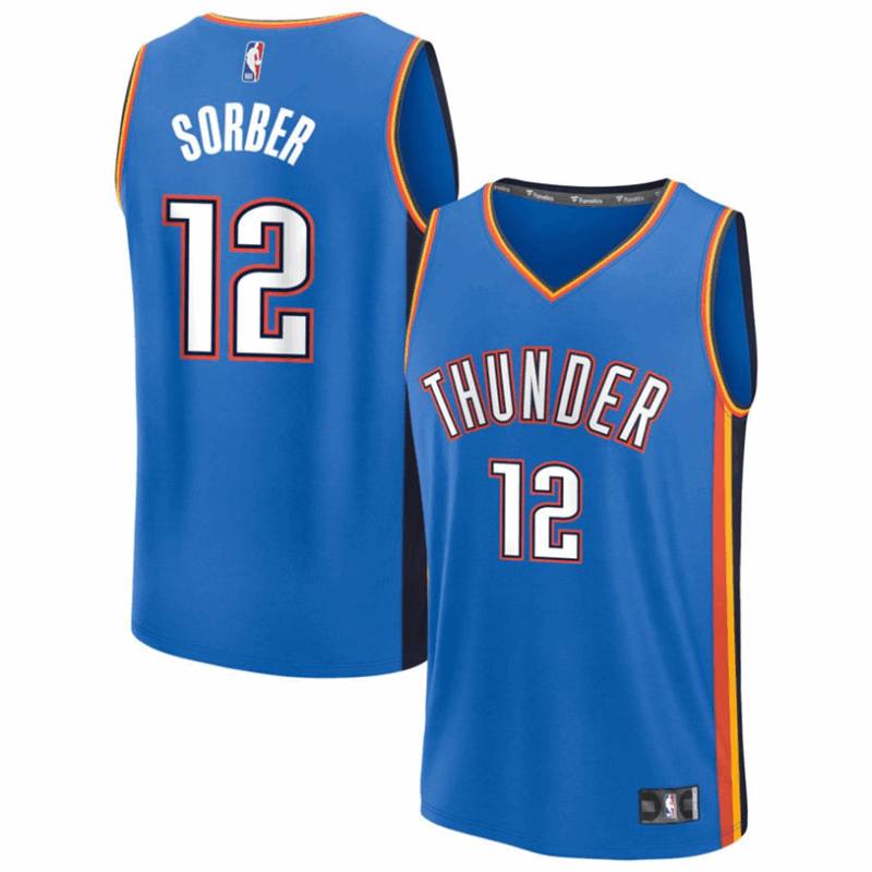 DUNK Sports High Quality Basketball Thomas Sorber #12 Oklahoma City Thunder Icon Edition Fan Support Team Jersey - Blue