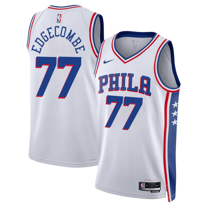 DUNK Sports High Quality Basketball VJ Edgecombe #77 Philadelphia 76ers Association Edition Fan Support Team Jersey - White