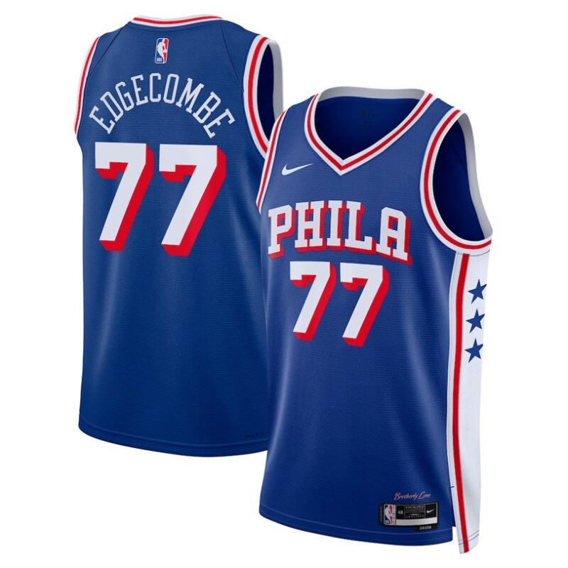 DUNK Sports High Quality Basketball VJ Edgecombe #77 Philadelphia 76ers Icon Edition Fan Support Team Jersey - Royal