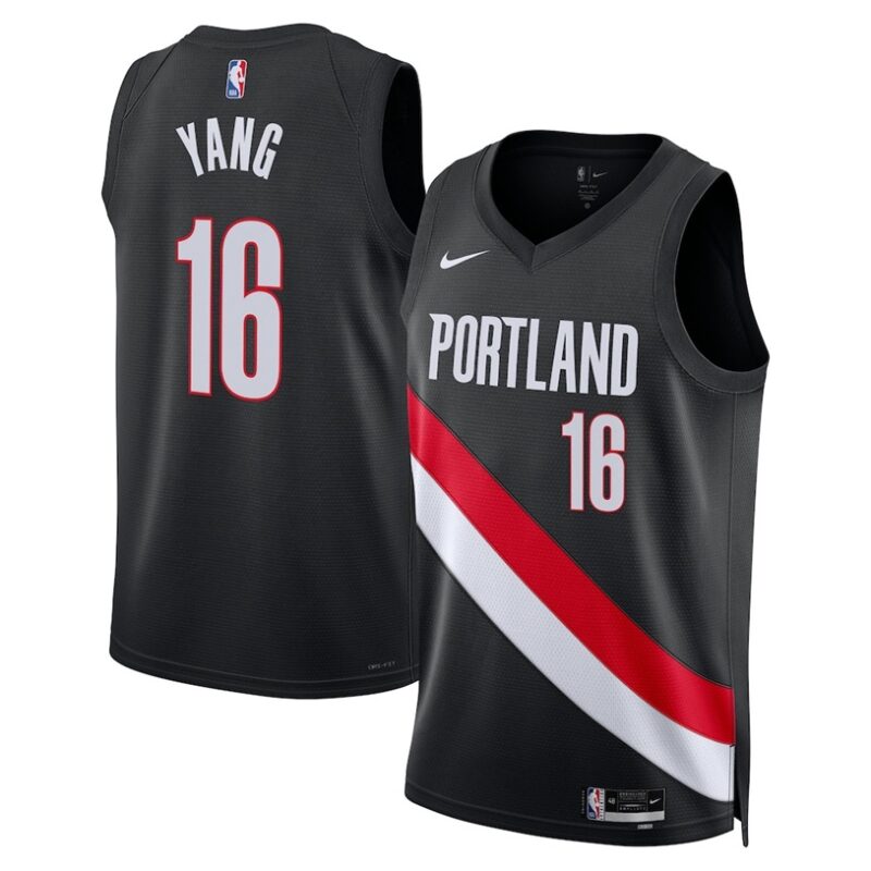 DUNK Sports High Quality Basketball Yang Hansen #16 Portland Trail Blazers Icon Edition Fan Support Team Jersey - Black