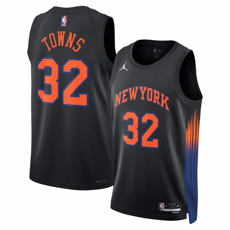 DUNK Sports High Quality Basketball Karl-Anthony Towns #32 New York Knicks Statement Edition Fan Support Team Jersey - Black