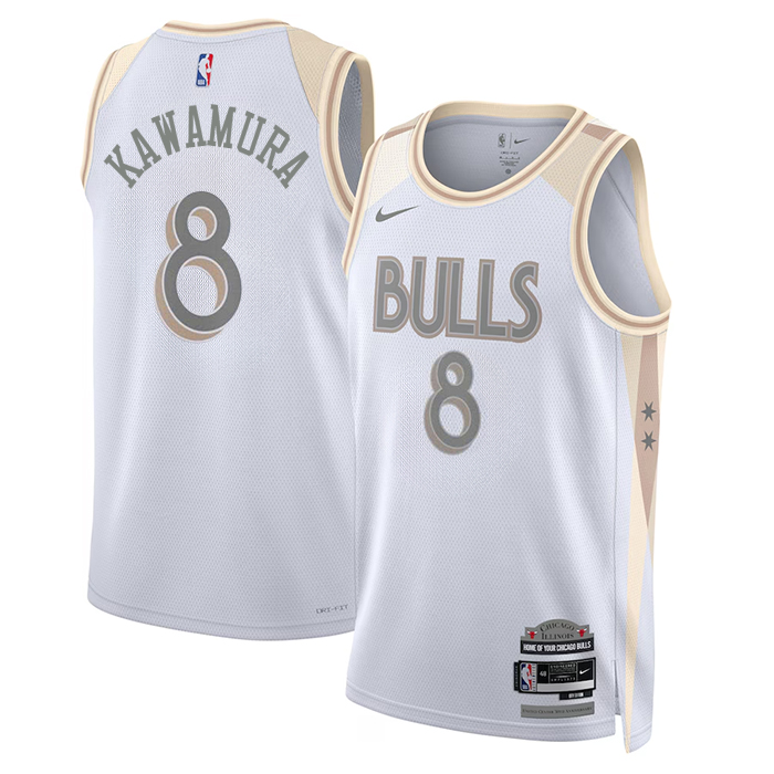 DUNK Sports High Quality Basketball Yuki Kawamura #8 Chicago Bulls City Edition Fan Support Team Jersey - White