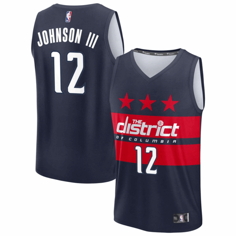 DUNK Sports High Quality Basketball Tre Johnson III #12 Washington Wizards Statement Edition Fan Support Team Jersey - Navy