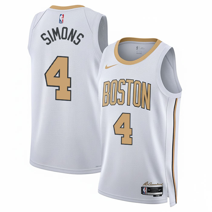 DUNK Sports High Quality Basketball Anfernee Simons #4 Boston Celtics City Edition 2025-26 Fan Support Team Jersey - White