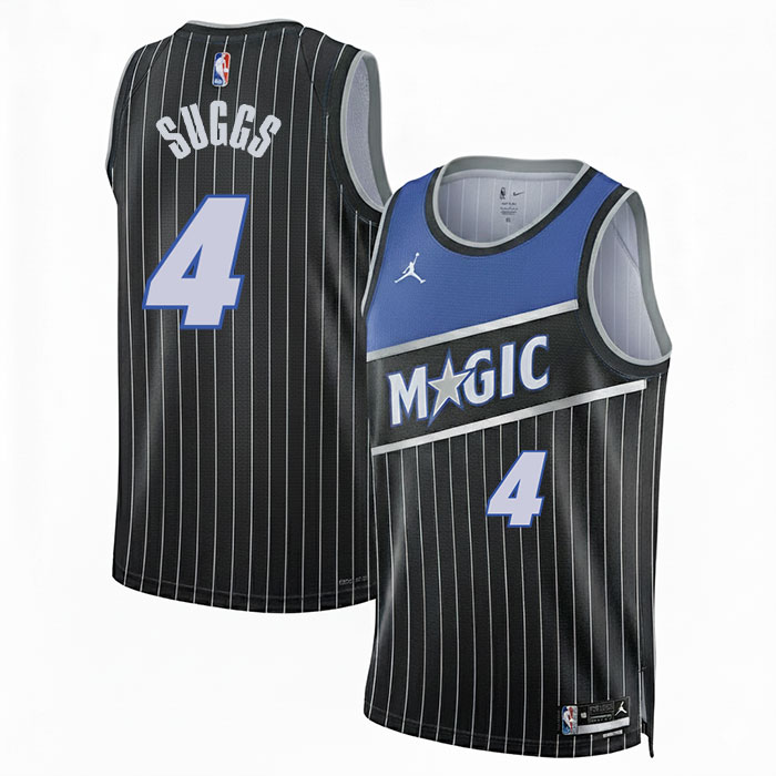 DUNK Sports High Quality Basketball Jalen Suggs #4 Orlando Magic Statement Edition Fan Support Team Jersey - Black