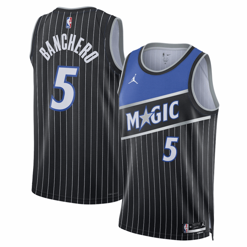 DUNK Sports High Quality Basketball Paolo Banchero #5 Orlando Magic Statement Edition Fan Support Team Jersey - Black