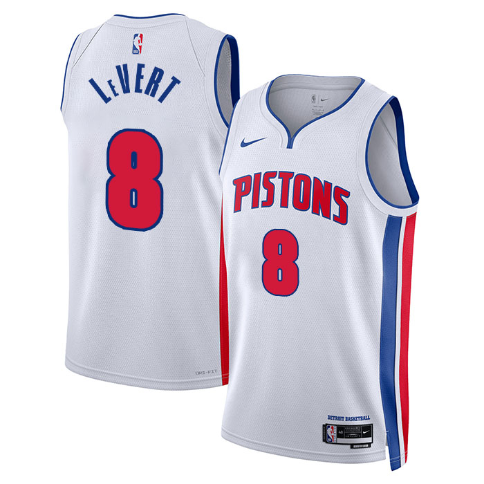 DUNK Sports High Quality Basketball Caris LeVert #8 Detroit Pistons Association Edition Fan Support Team Jersey - White