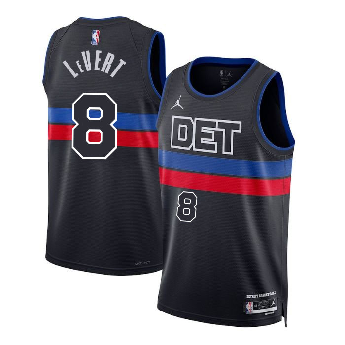 DUNK Sports High Quality Basketball Caris LeVert #8 Detroit Pistons Statement Edition Fan Support Team Jersey - Black