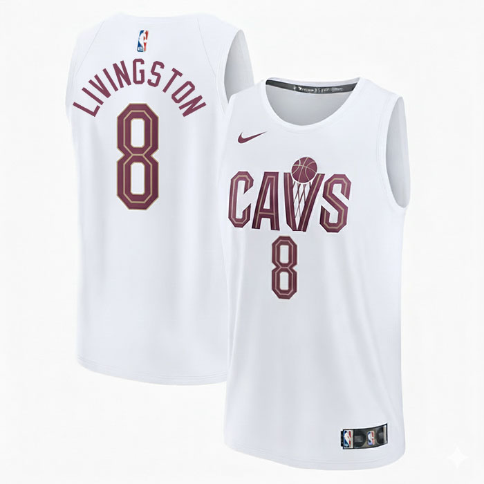 DUNK Sports High Quality Basketball Chris Livingston #8 Cleveland Cavaliers Association Edition Fan Support Team Jersey - White