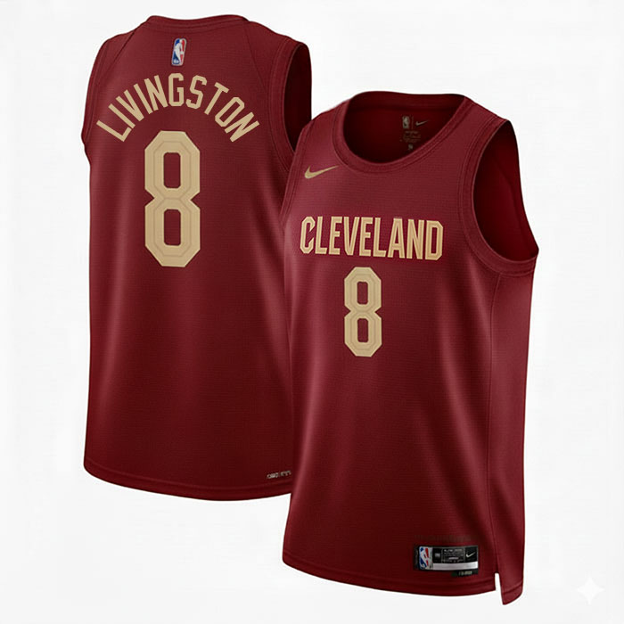 DUNK Sports High Quality Basketball Chris Livingston #8 Cleveland Cavaliers Icon Edition Fan Support Team Jersey - Marron