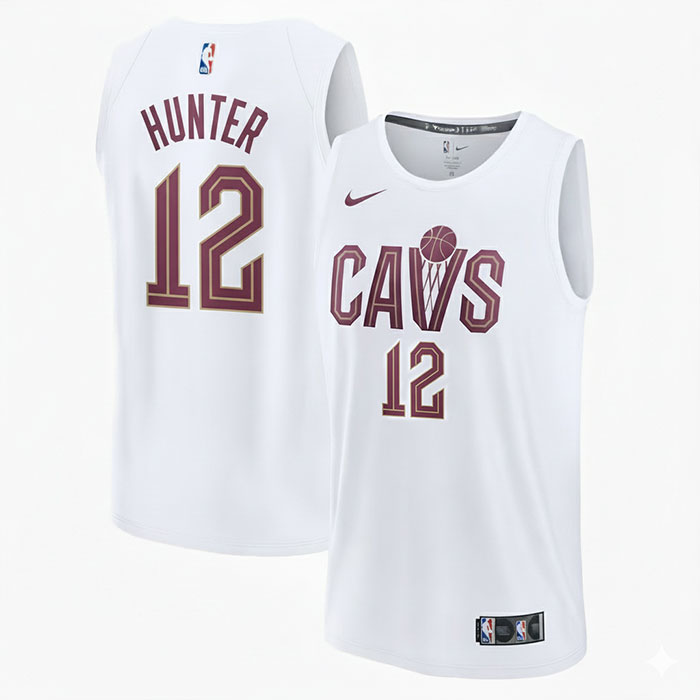 DUNK Sports High Quality Basketball De'Andre Hunter #12 Cleveland Cavaliers Association Edition Fan Support Team Jersey - White
