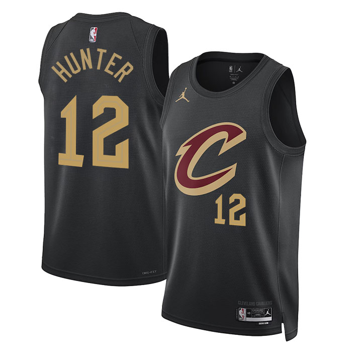 DUNK Sports High Quality Basketball De'Andre Hunter #12 Cleveland Cavaliers Statement Edition Fan Support Team Jersey - Black